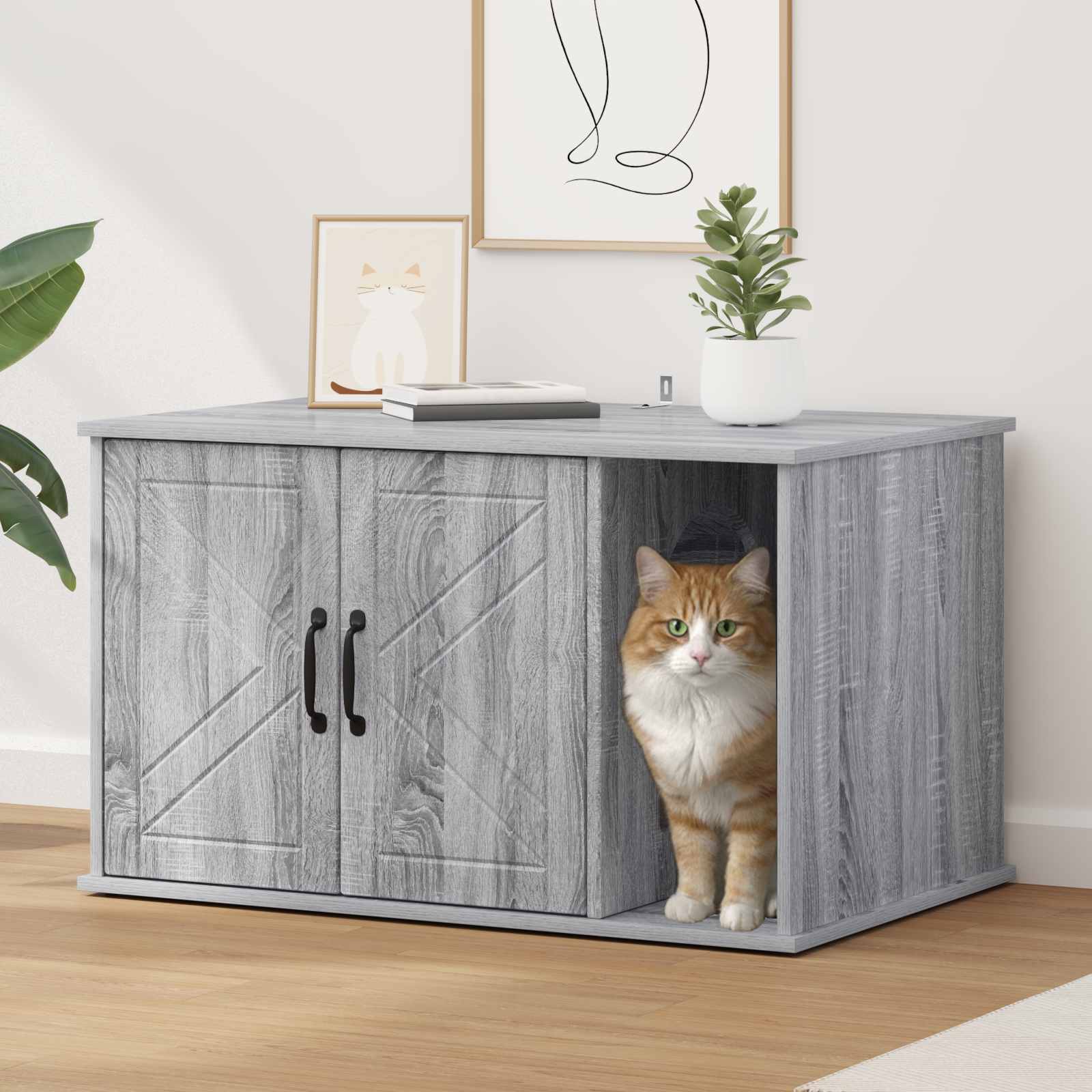 Vidaxl Katzenhaus Sonoma grau 85 x 55 x 50 cm aus Holz gefertigt