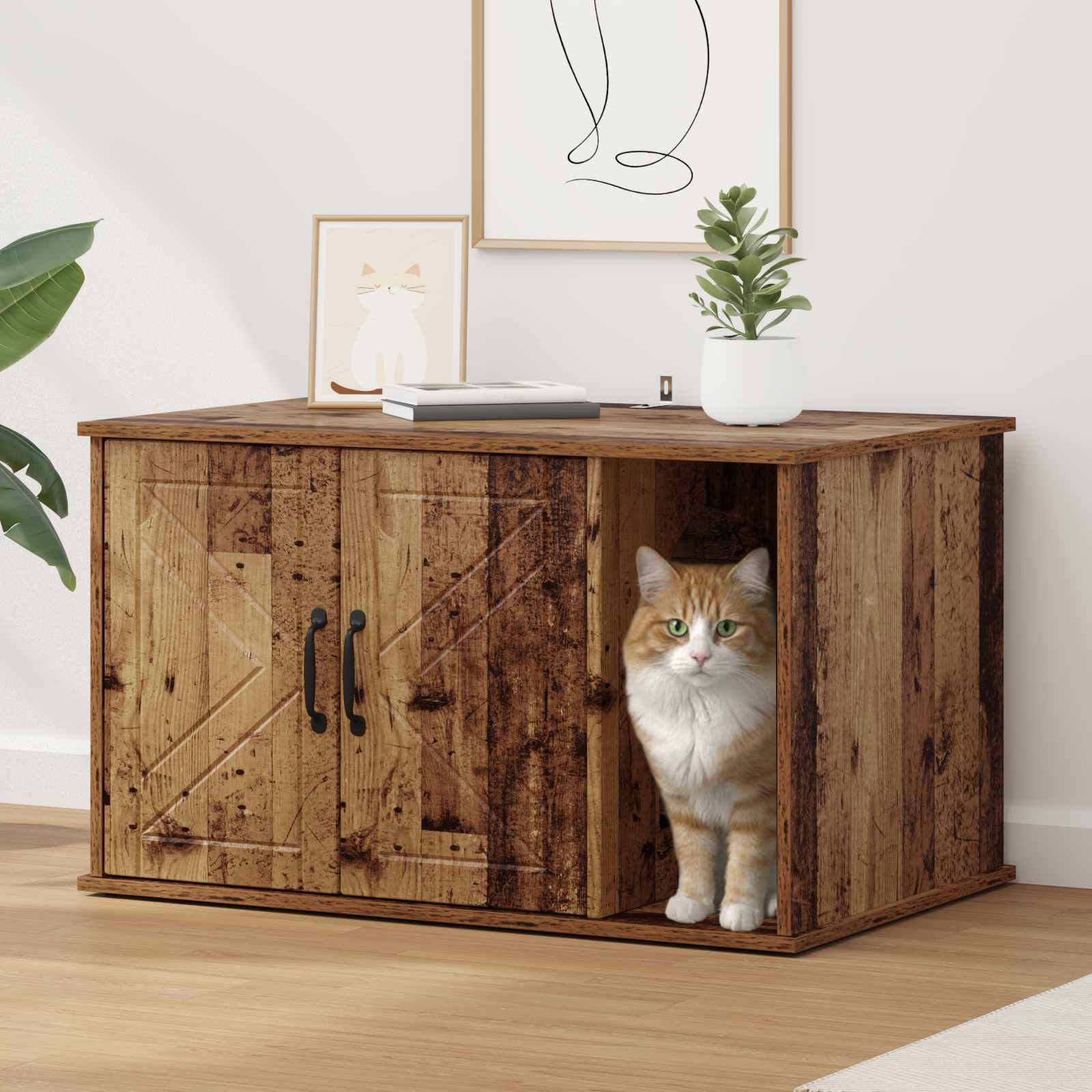 Vidaxxl Katzenhaus Altholz 85 x 55 x 50 cm verarbeitetes Holz