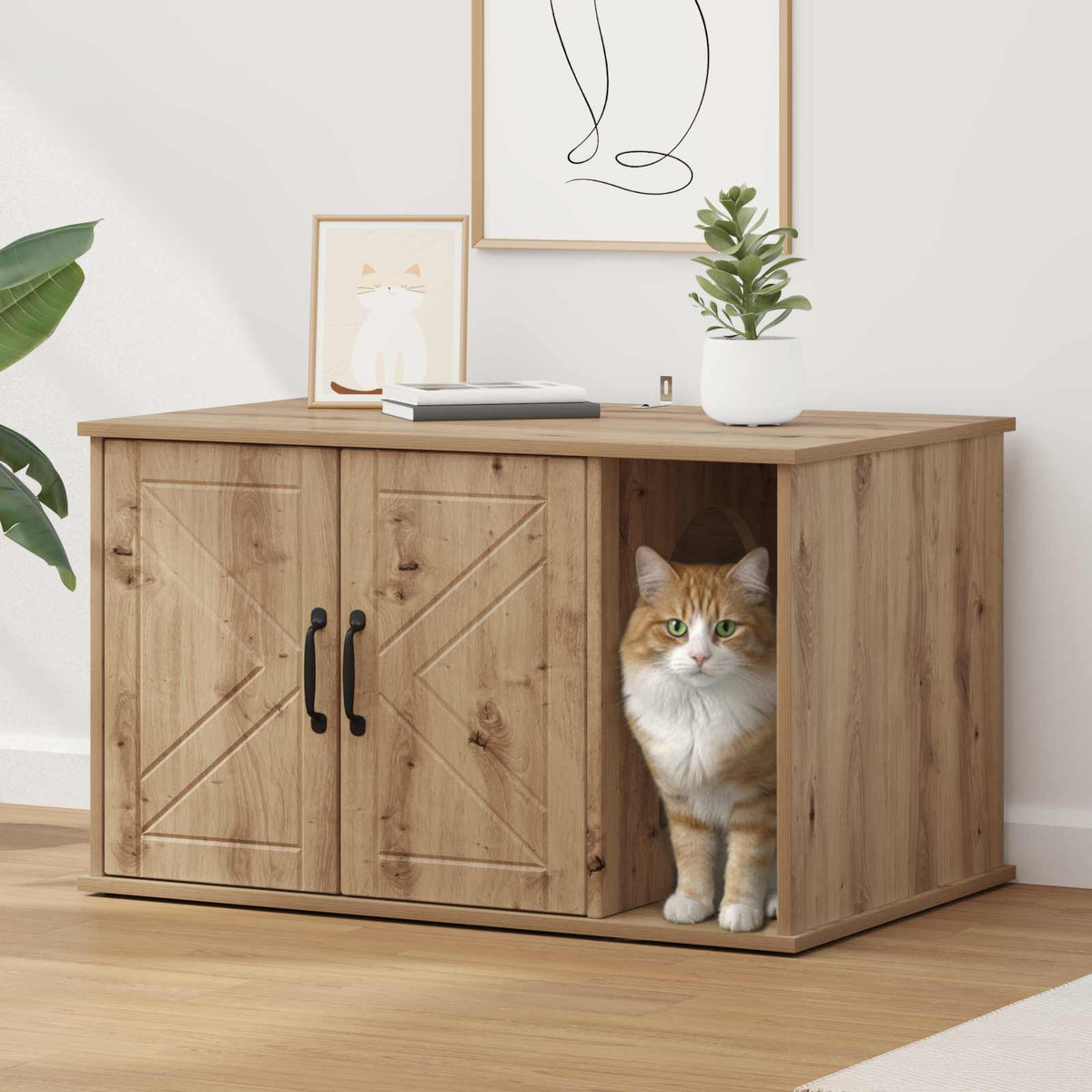 Vidaxxl Katzenhaus, handgefertigte Eiche, 85 x 55 x 50 cm, Holzwerkstoff