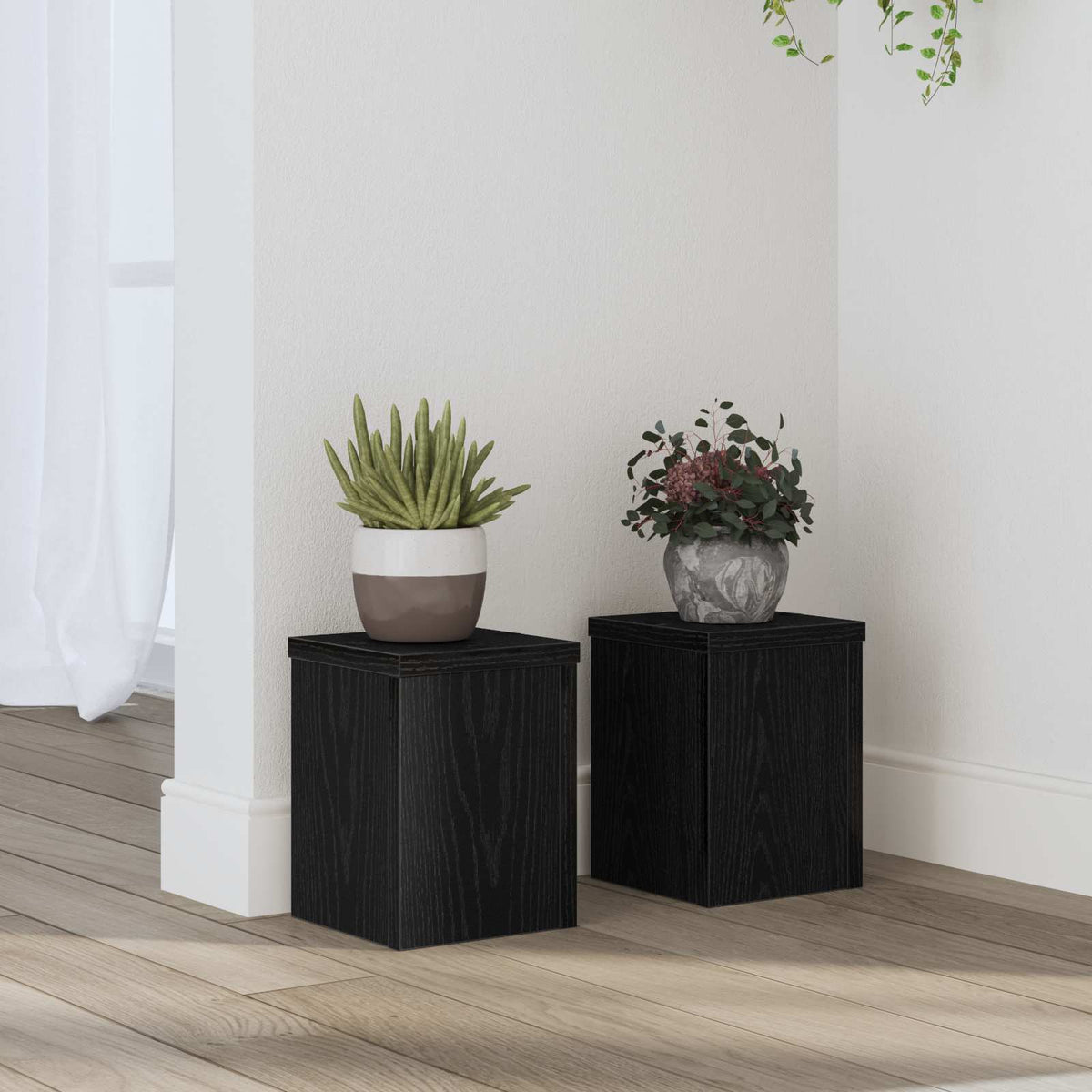 Vidaxxl Pflanzenständer 2 Stück schwarze Eiche 15 x 15 x 20 cm Holzwerkstoff