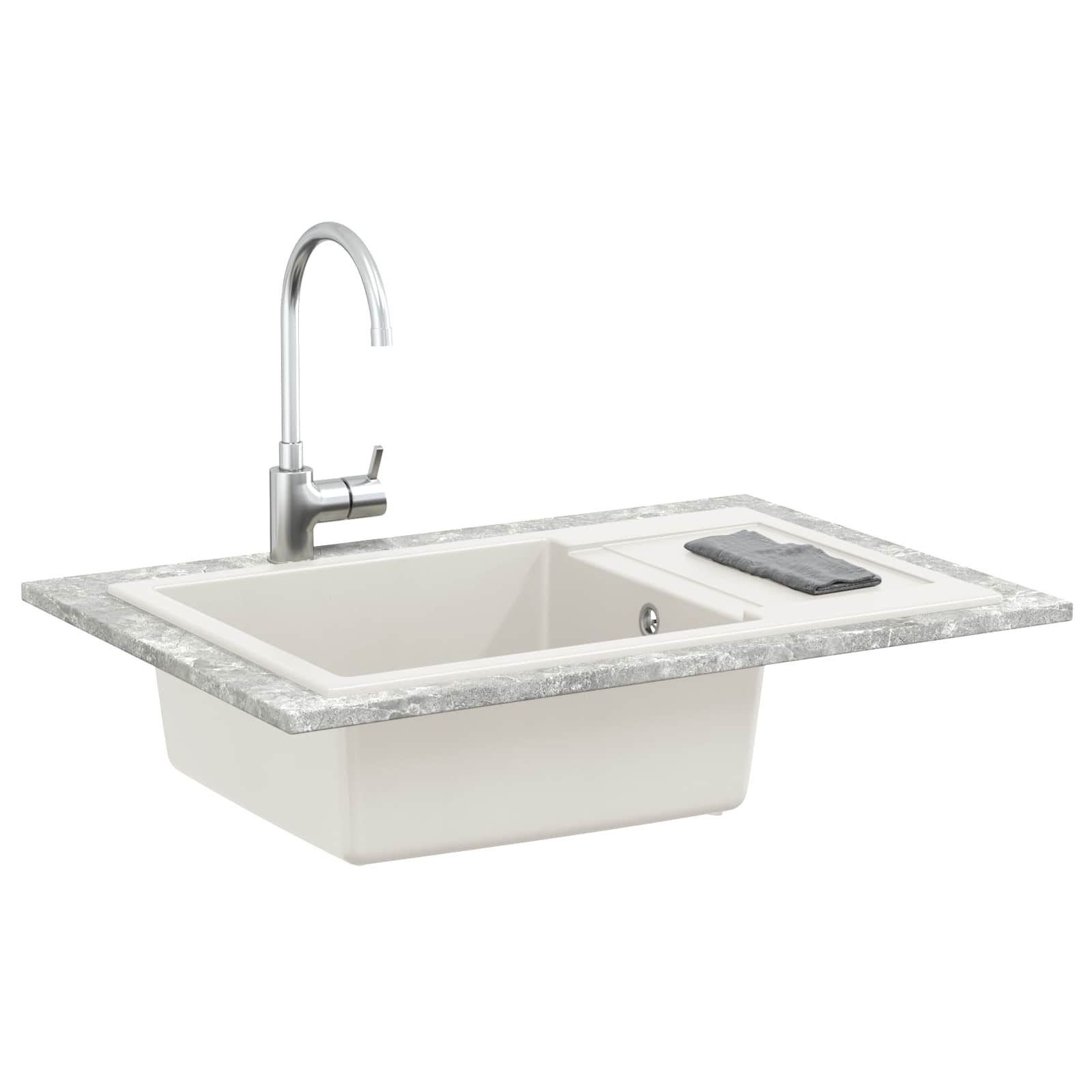 Vidaxx weißes Waschbecken 780 x 500 mm 80 % Quarz und 20 % Harz