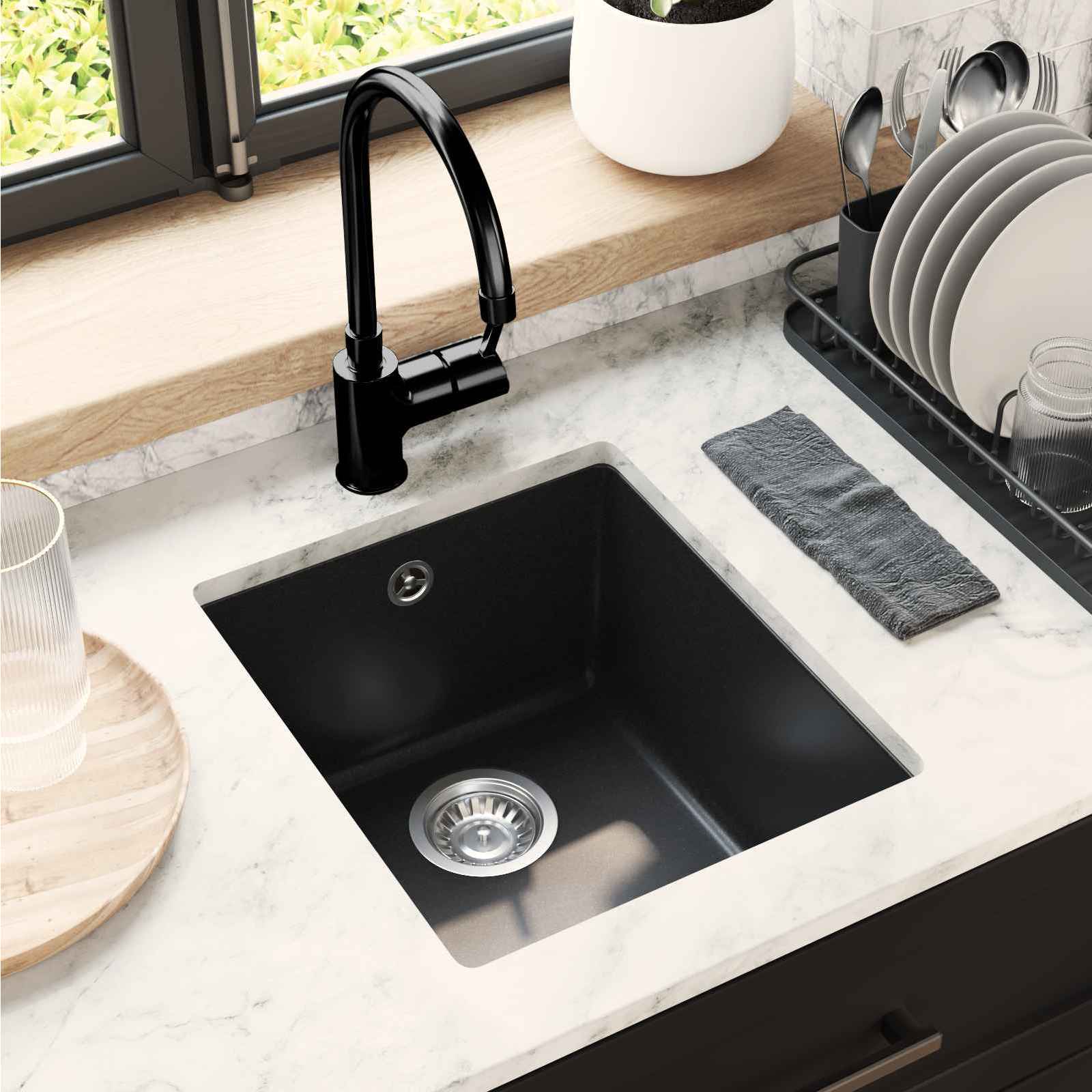 VidaXL Spüle schwarz 370 x 460 mm 80 % Quarz und 20 % Harz