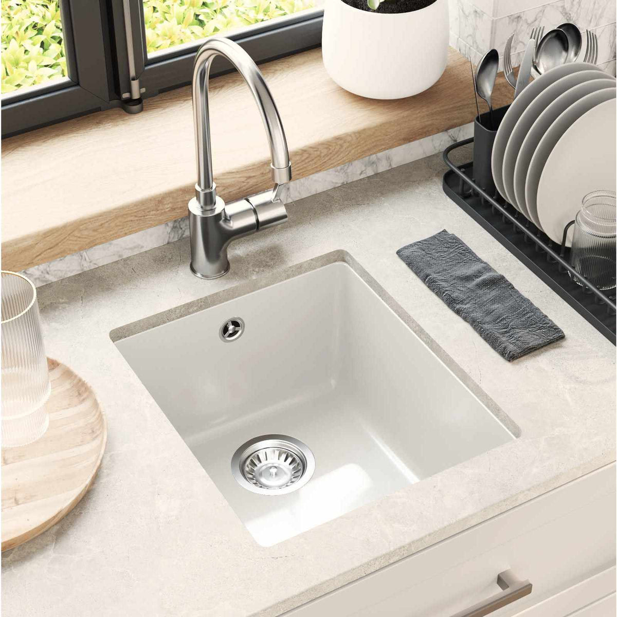 Vidaxx weißes Waschbecken 370 x 460 mm 80 % Quarz und 20 % Harz