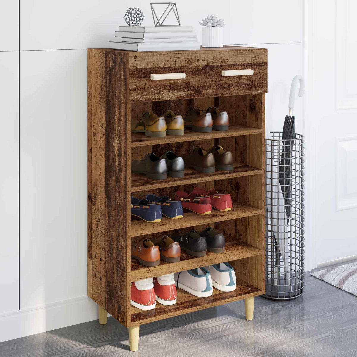 Vidaxxl Schuhschrank mit Schublade Altholz 60 x 35 x 105 cm verarbeitetes Holz