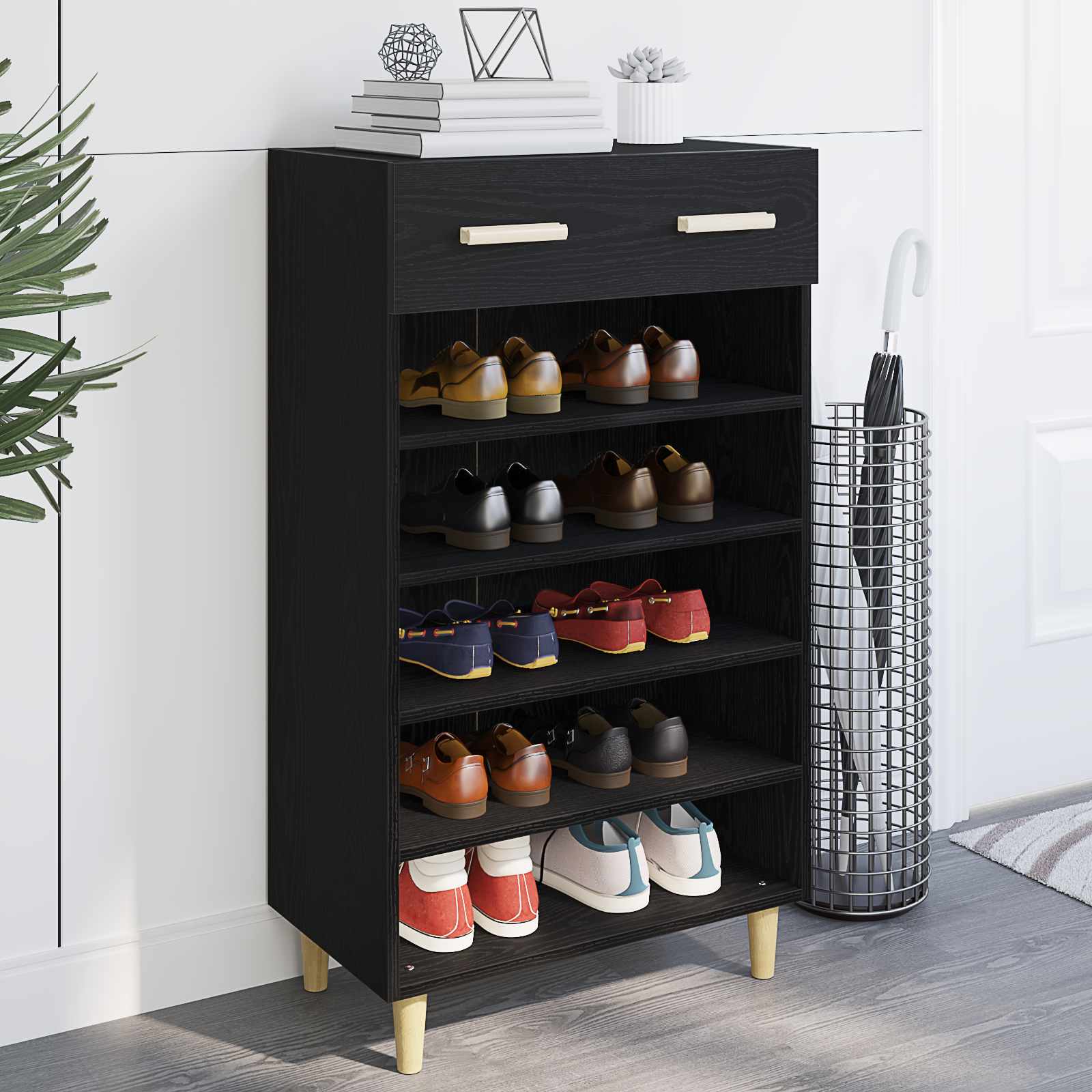Vidaxx Schuhschrank mit Schublade Schwarzeiche 60 x 35 x 105 cm lackiertes Holz