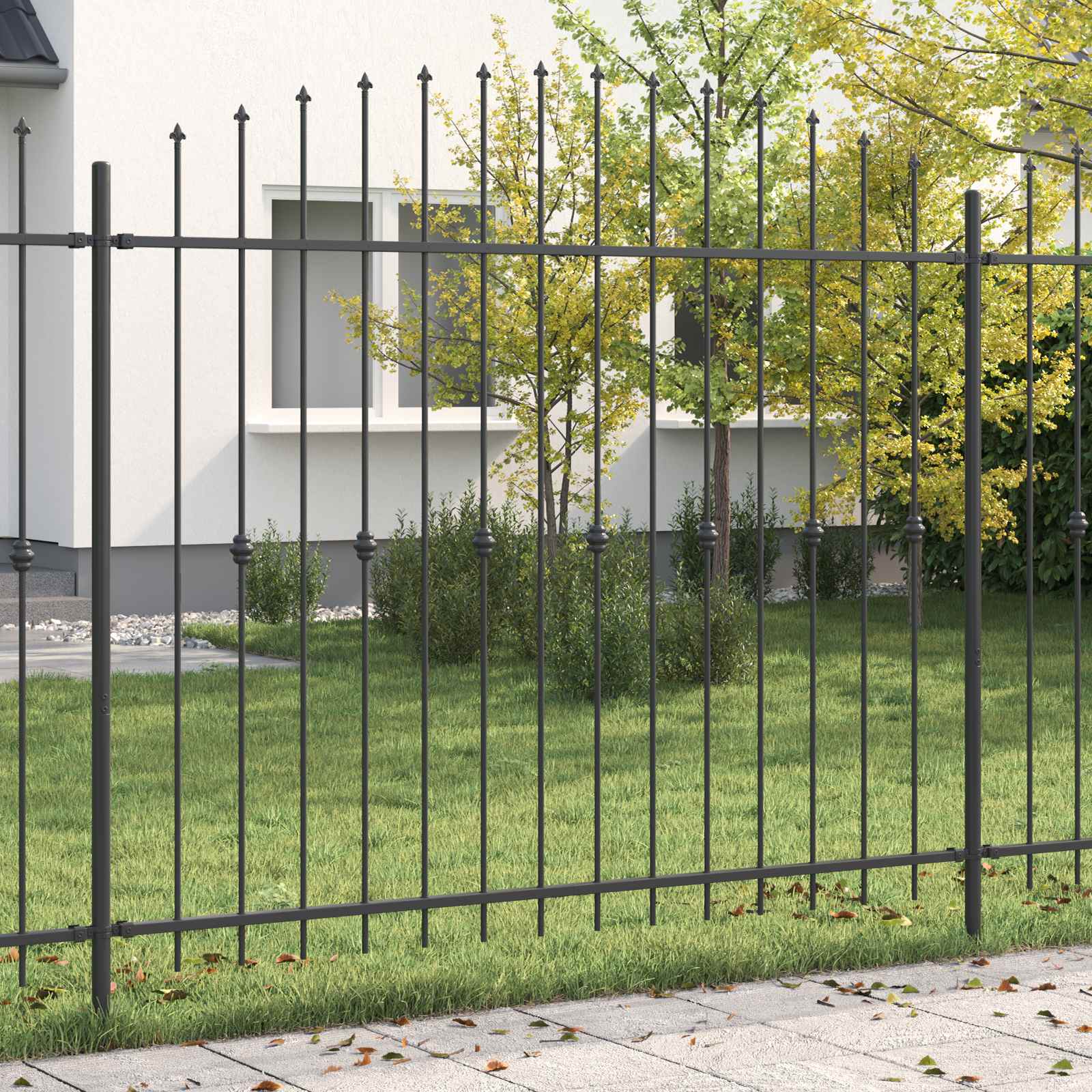 VidaXL Erdspießzaun schwarz 200 x 200 cm pulverbeschichteter Stahl