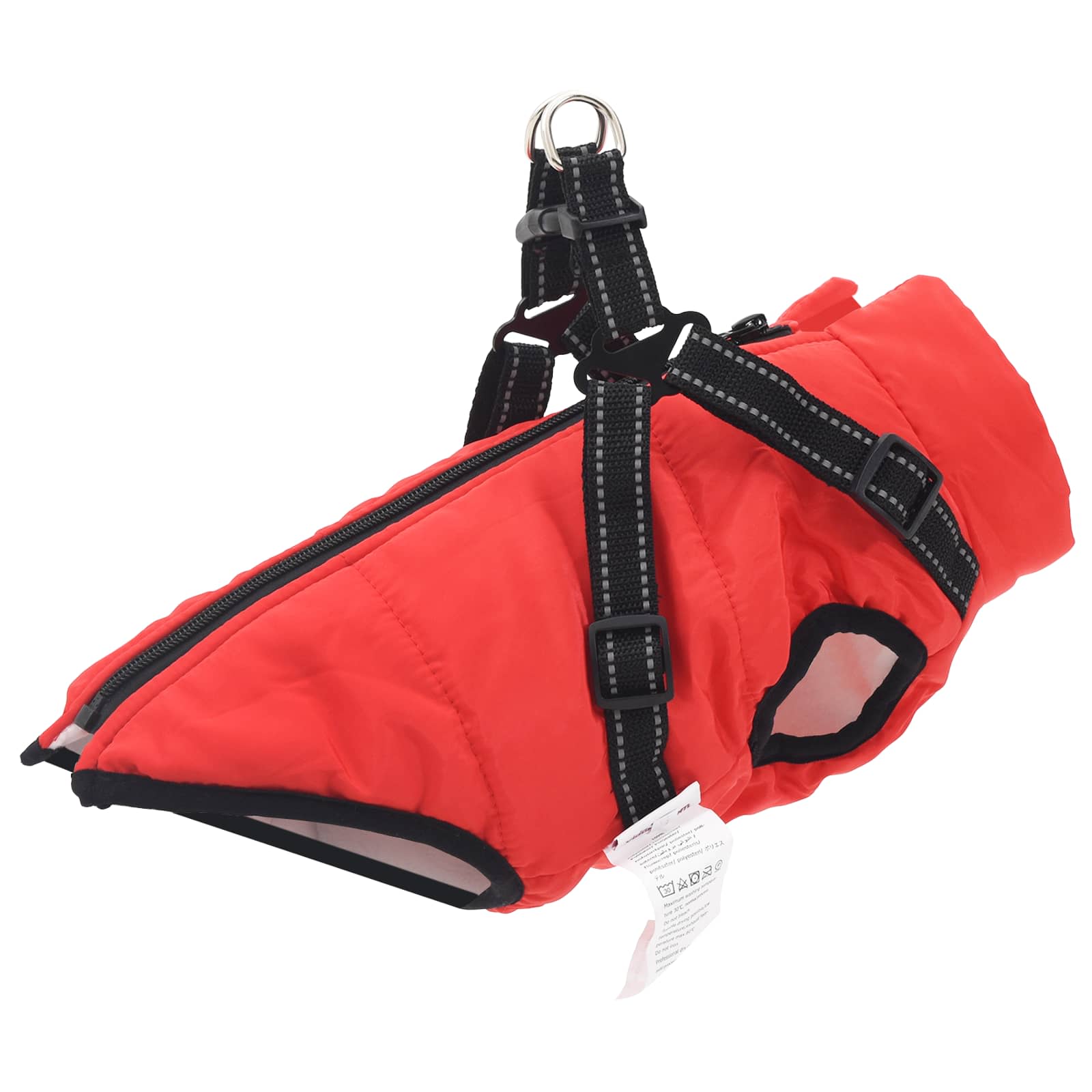 Vidaxxl Hundemantel mit Geschirr rot aus Fleece und Polyester