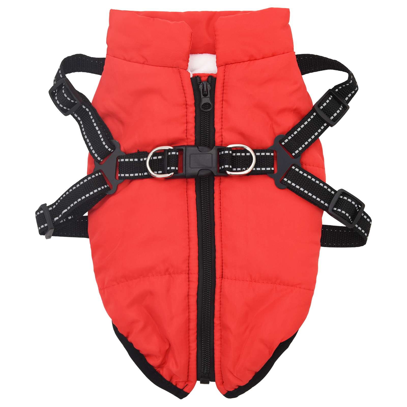Vidaxxl Hundemantel mit Geschirr rot aus Fleece und Polyester