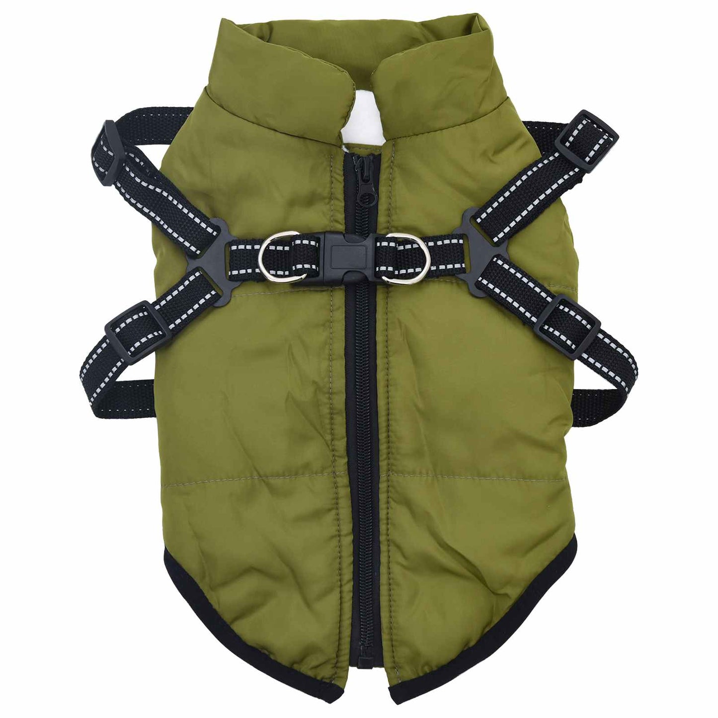 VidaXL Hundemantel mit Geschirr, armeegrünes Fleece und Polyester