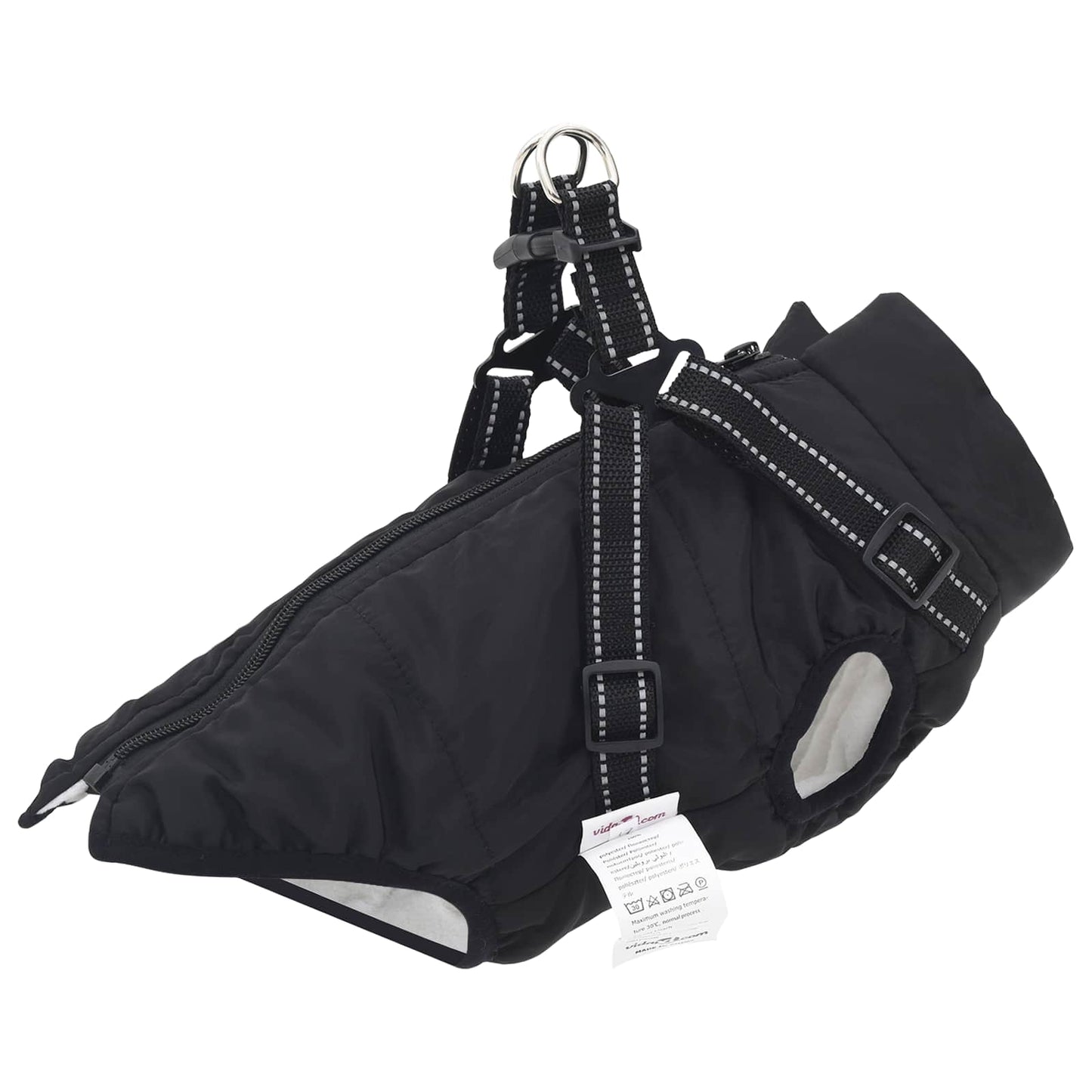 VidaXL Hundemantel mit Geschirr aus schwarzem Fleece und Polyester