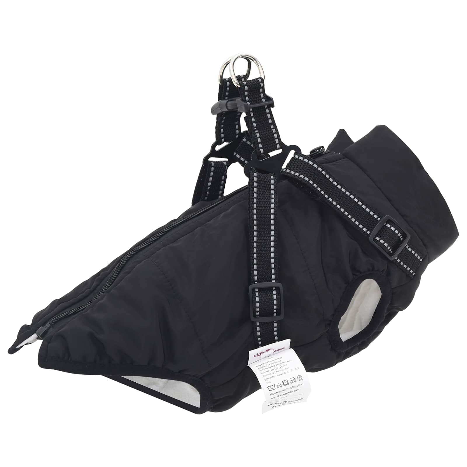 VidaXL Hundemantel mit Geschirr aus schwarzem Fleece und Polyester
