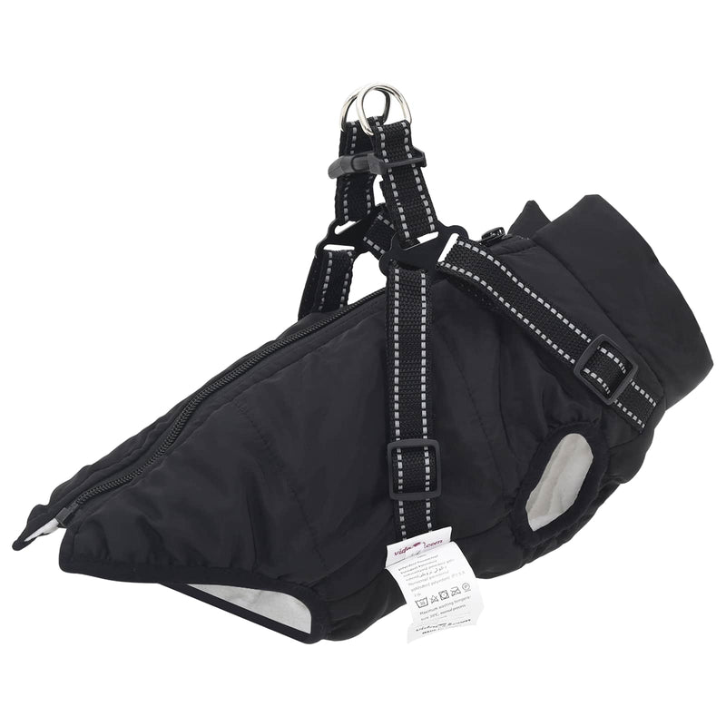 VidaXL Hundemantel mit Geschirr aus schwarzem Fleece und Polyester