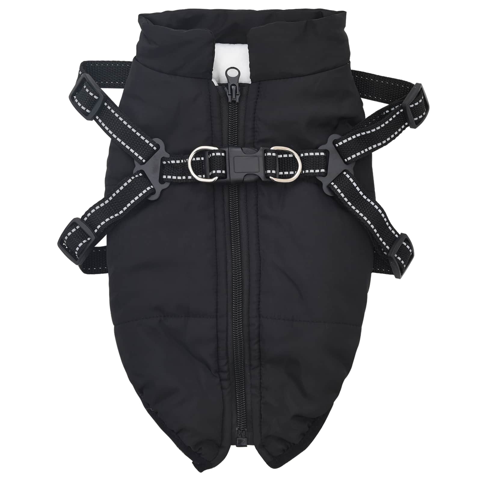 VidaXL Hundemantel mit Geschirr schwarz mit Fleece und Polyester