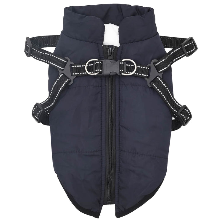 VidaXL Hundemantel mit Geschirr, Marineblau, 2XL, Fleece und Polyester