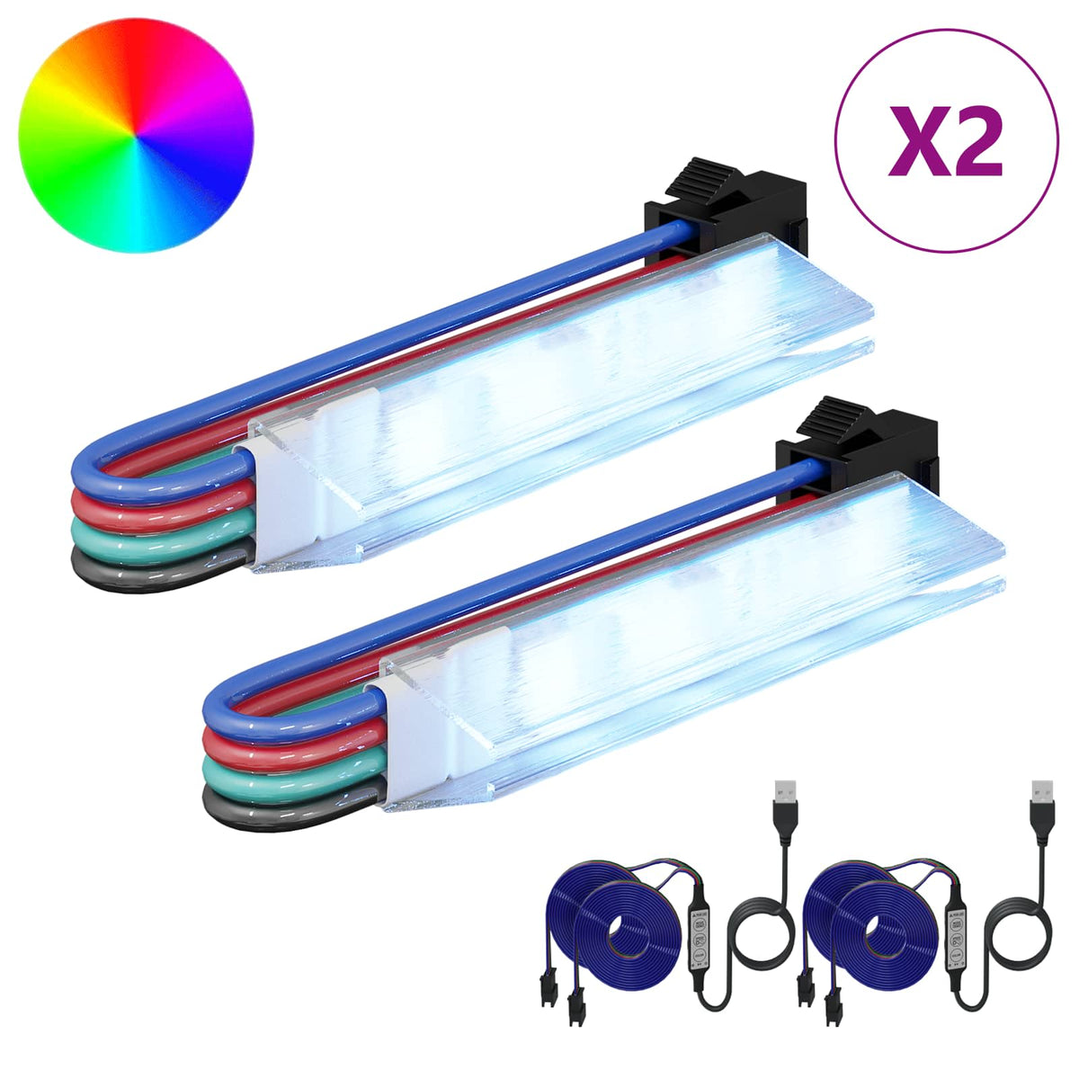 Vidaxxl LED-Streifen 2 Stück schwarz und mehrfarbig 1745 mm Kupfer und Kunststoff