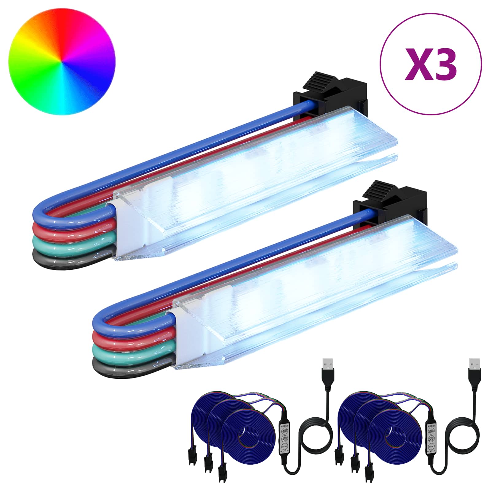Vidaxxl LED-Streifen 2 Stück schwarz und mehrfarbig 1745 mm Kupfer und Kunststoff