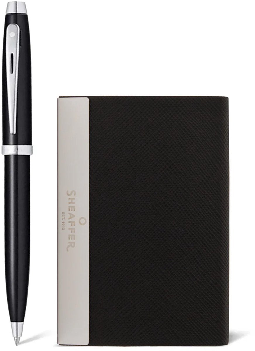 Sheaffer Kugelschreiber-Geschenkset – 100 G9338 – glänzend schwarzer Lack verchromt – mit Visitenkartenhalter – SF-G2933851-3