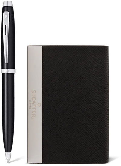 Sheaffer Kugelschreiber-Geschenkset – 100 G9338 – glänzend schwarzer Lack verchromt – mit Visitenkartenhalter – SF-G2933851-3