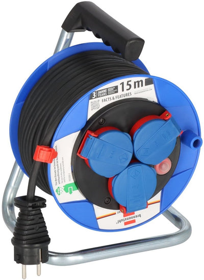 Brennerstuhl garant kompakt IP44 Kabeltrommel (15m, aus Spezialkunststoff, für den kurzfristigen Außeneinsatz, Made in Germany) blau