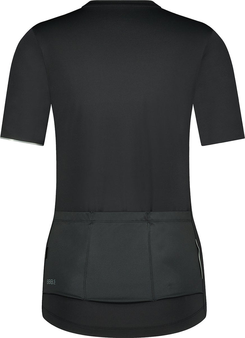 BBB Cycling Donnaessence Radshirt Damen Kurzarm – 15–25 °C – atmungsaktives MTB- und Radshirt mit 3 Rückentaschen – Schwarz