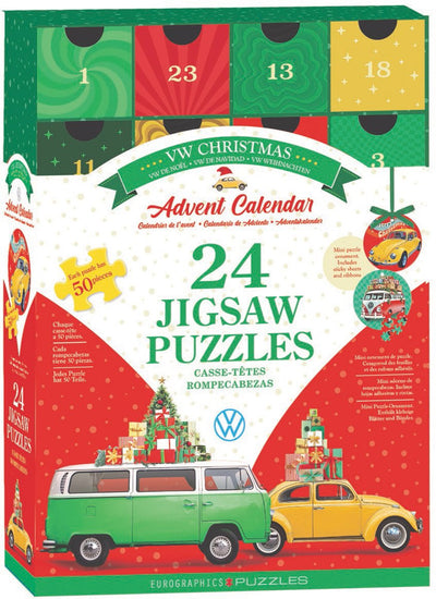 Eurographics Volkswagen – VW Weihnachts-Adventskalender – 24 x 50 Teile 12,7 x 12,7 cm (B x H) – Puzzle