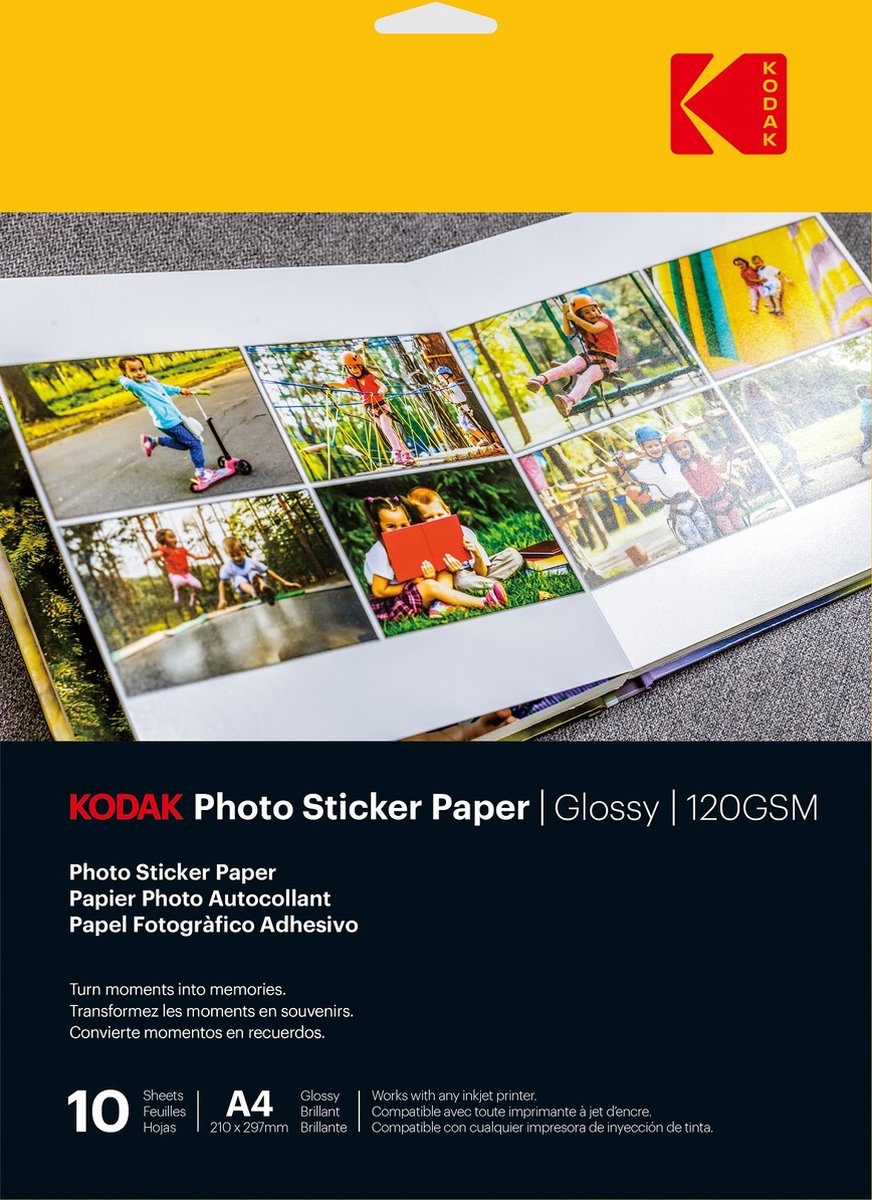 Kodak Fotopapieraufkleber A4 – 10 Blatt, glänzend, schnell trocknend