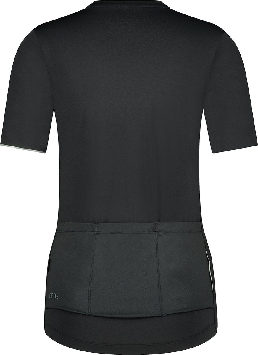 BBB Cycling Donnaessence Radshirt Damen Kurzarm – 15–25 °C – atmungsaktives MTB- und Radshirt mit 3 Rückentaschen – Schwarz