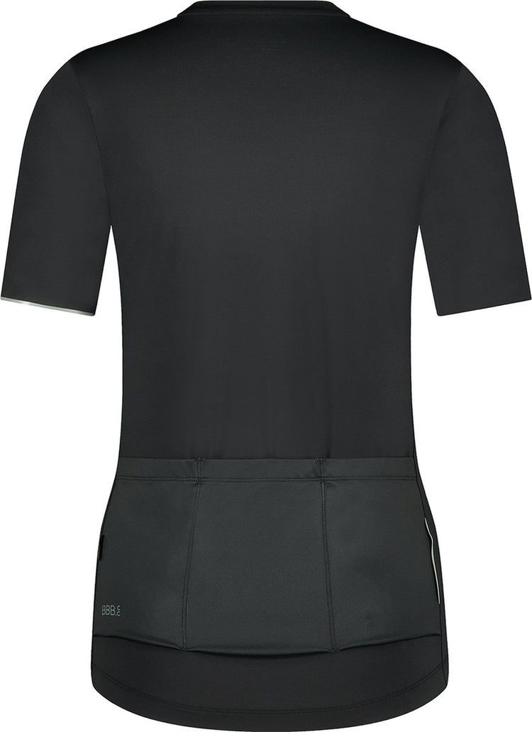 BBB Cycling Donnaessence Radshirt Damen Kurzarm – 15–25 °C – atmungsaktives MTB- und Radshirt mit 3 Rückentaschen – Schwarz