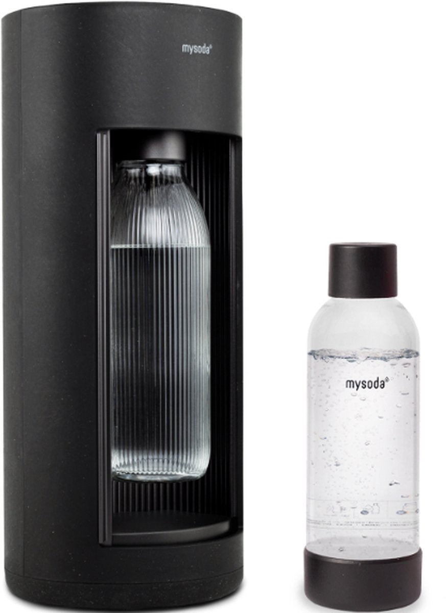 Mysoda glassy black – Sprudelwasserbereiter aus ökologischem Biokomposit-Aluminium – inklusive 2 Flaschen