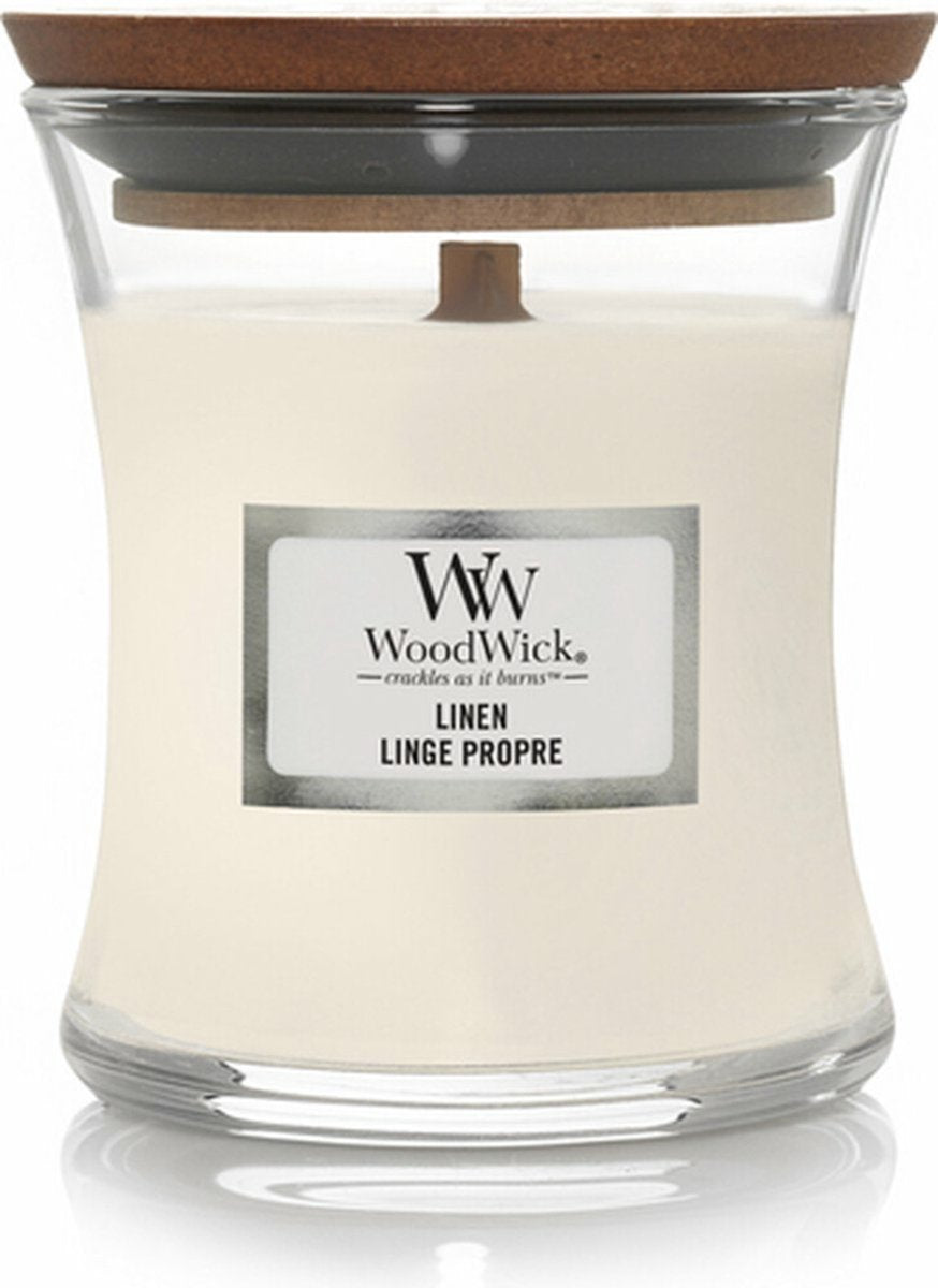 Woodwick Duftkerze Minikerze – Leinen – 20 Brennstunden – 85 g – 8 cm ø 7 cm