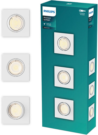Philips LED Philips Peridot Einbaustrahler – GU10-Fassung – weiß – quadratisch – Richtstrahler – 3er-Pack
