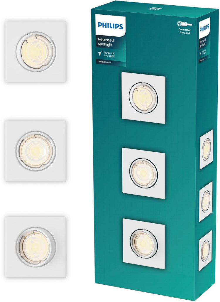 Philips LED Philips Peridot Einbaustrahler – GU10-Fassung – weiß – quadratisch – Richtstrahler – 3er-Pack