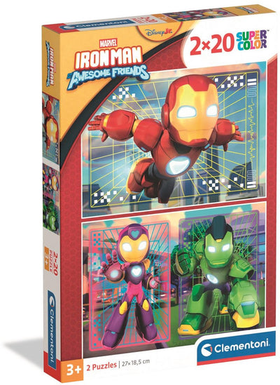Clementoni – Puzzle – 2x20 Teile – Ironman und seine tollen Freunde – Puzzle für Kinder ab 3 Jahren