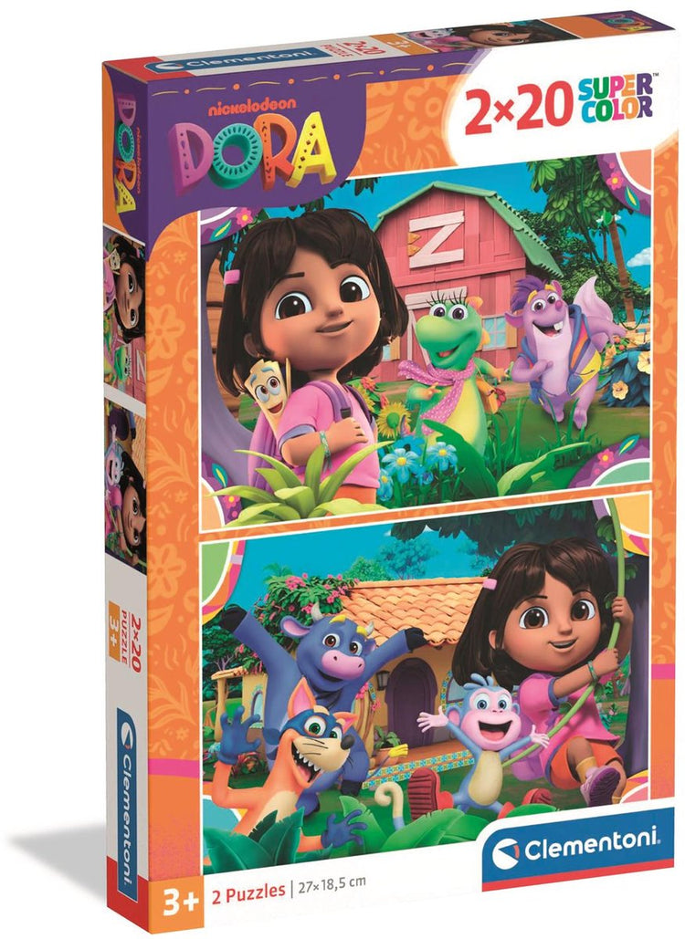 Clementoni - Puzzle - 2x20 Teile - Dora die Entdeckerin - Superfarbe - 2 Puzzles für Kinder ab 3 Jahren