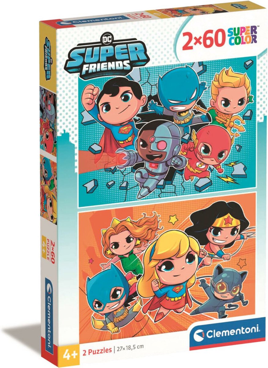 Clementoni – Puzzle – 2x60 Teile – DC Comics Superfriends – Puzzle für Kinder – Supercolor