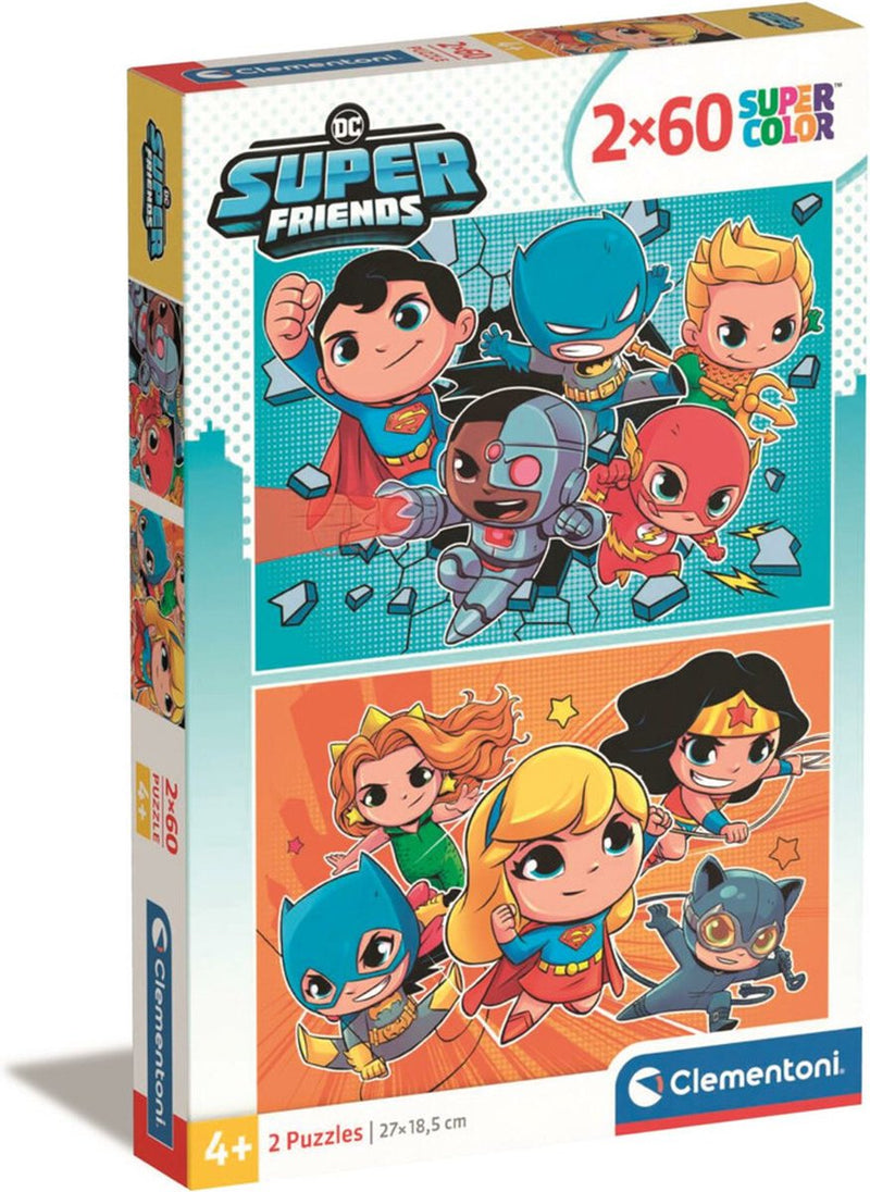 Clementoni – Puzzle – 2x60 Teile – DC Comics Superfriends – Puzzle für Kinder – Supercolor