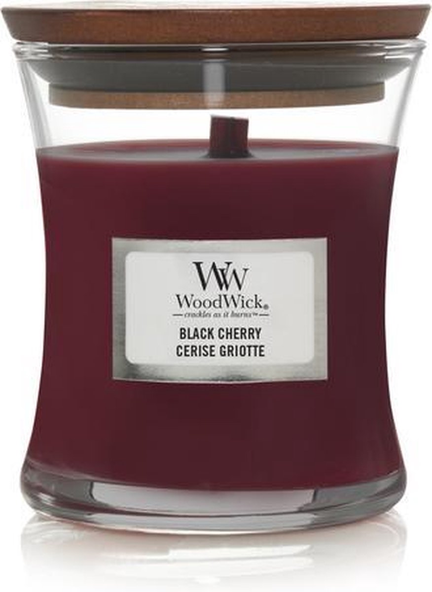 Mittlere Sanduhr-Duftkerze von Woodwick – Schwarzkirsche – 60 Brennstunden