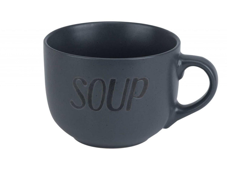 Gemütliche, trendige Suppenschüssel mit dunkelgrauem Griff