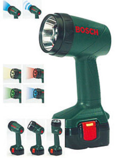 Klein Toys Bosch Mini-Spielzeuglampe - 9,5x6,4x18 cm - um 90 Grad drehbar - inkl. verstellbares Ringlicht in vier Farben und Blinklicht - grün