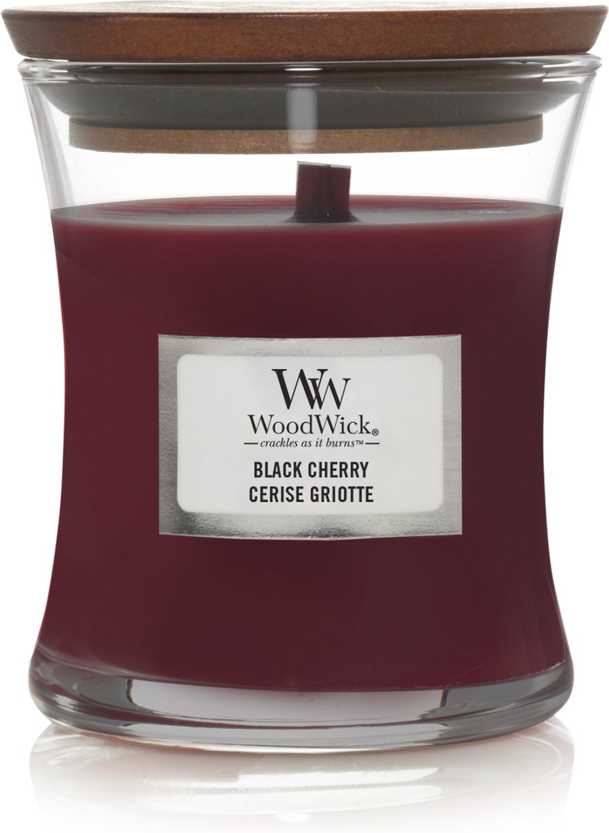 Woodwick Duftkerze Minikerze – Schwarzkirsche – 20 Brennstunden – 85 g – 8 cm ø 7 cm