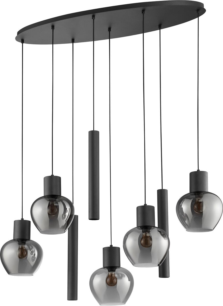 Brilliant Ligari – Hängelampe – 8-flammig – oval 126 cm – E27 max. 5 x 20 W, Gu10 max. 3 x 10 W – schwarzer Rauch