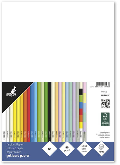 Känguru-Farbpapier – Größe A4 – 80 Gramm – weiß – Packung mit 100 Blatt – k-0041f015
