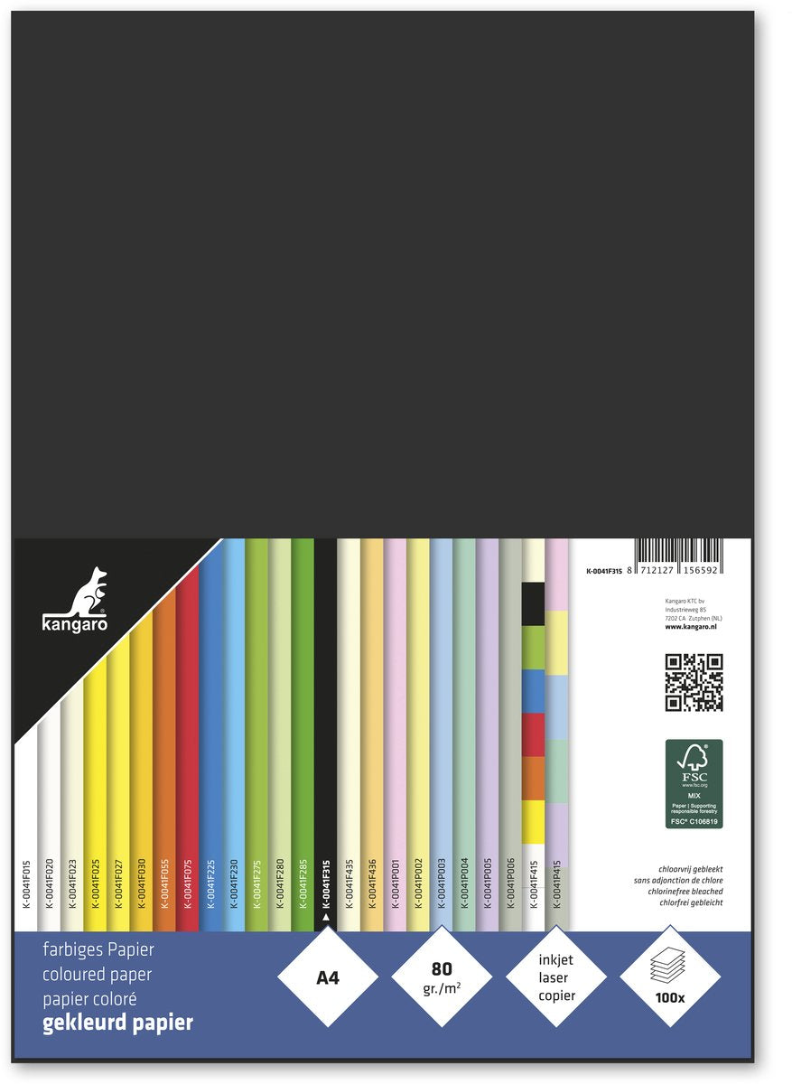 Sans-Marque-Kängurupapier ohne Marke – Größe A4 – 80 Gramm – Schwarz – Packung mit 100 Blatt – K-0041F315