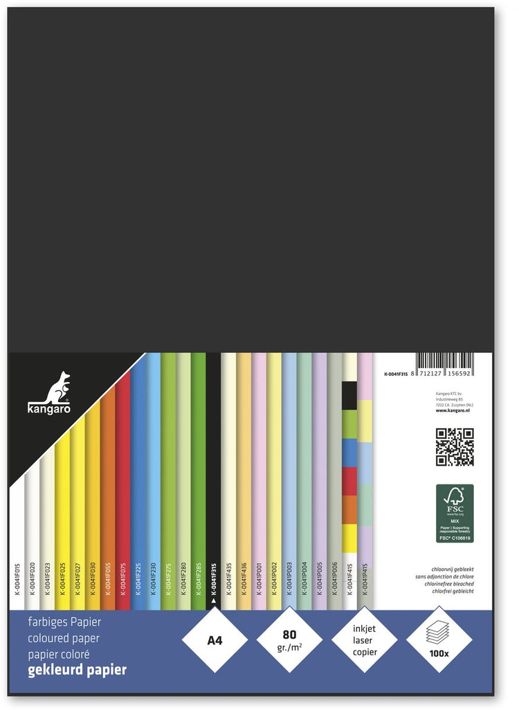 Sans-Marque-Kängurupapier ohne Marke – Größe A4 – 80 Gramm – Schwarz – Packung mit 100 Blatt – K-0041F315