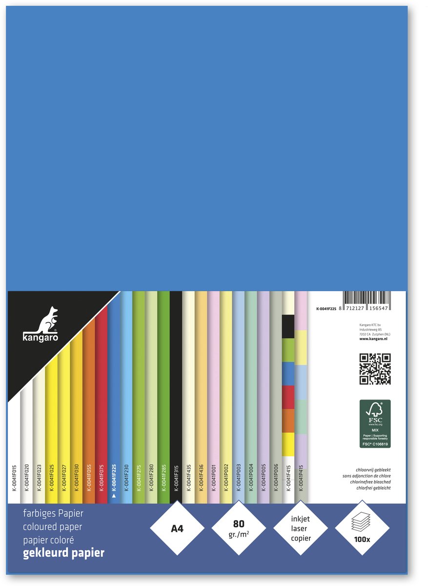Sans-Marque-Kängurupapier ohne Marke – Größe A4 – 80 Gramm – blau – Packung mit 100 Blatt – k-0041f225