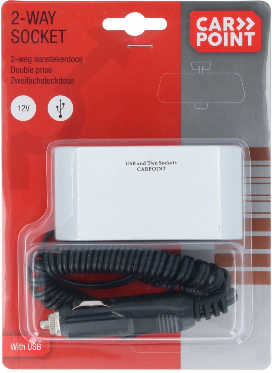Carpoint 2-Wege-Steckdosenleiste 2x12V 1xUSB 2,4a