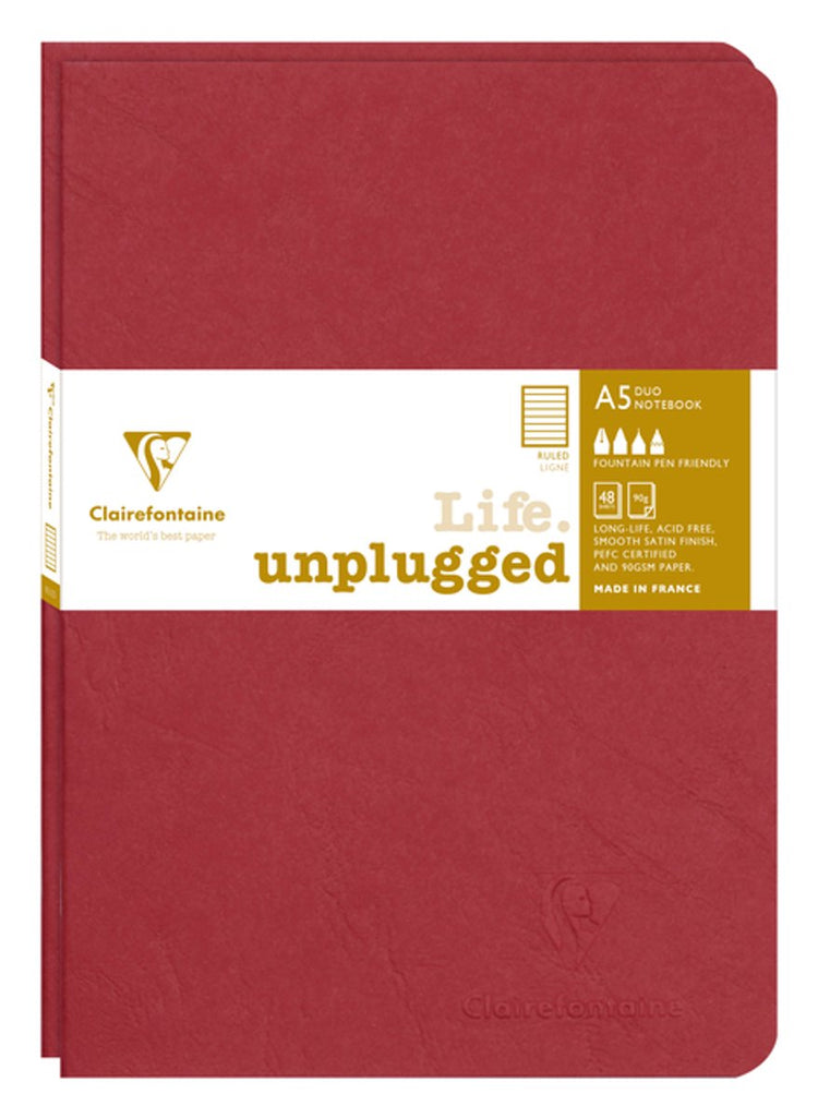 Clairefontaine-Notizbuch, A5-Linie, 96 Seiten, 90 g, rotes Siegel, 2 Stück