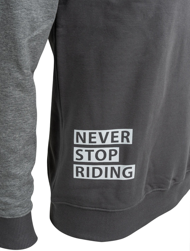 Conten -Sweatshirt mit langen Ärmeln hören nie auf zu fahren