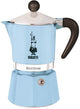 Bialetti Rainbow Perkolator 1 Tasse Hellblau – Italienische Espressokanne – Mokakanne aus Aluminium – Kaffeemaschine für 1 Espresso