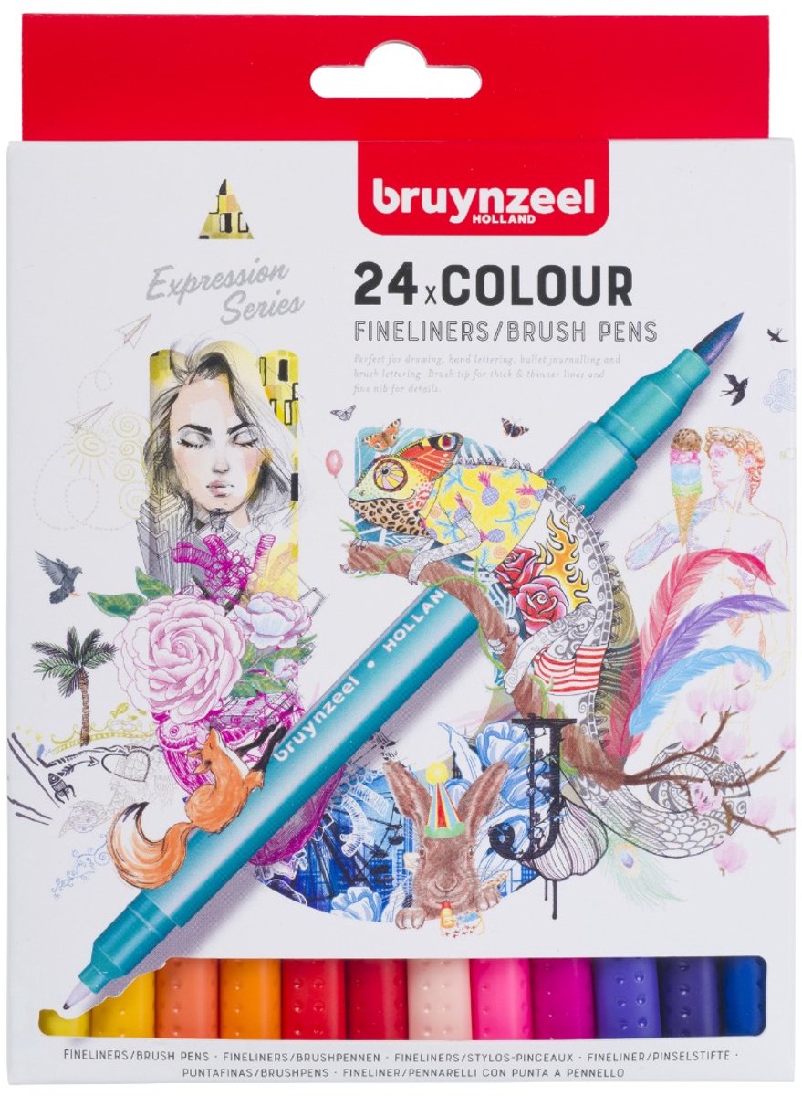 Bruynzeel Fineliner Brushpennen, 24st.